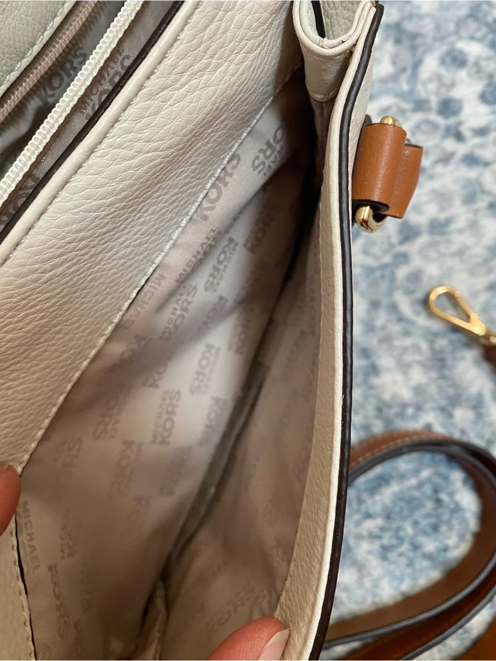Michael Kors Cream & Tan Leather “Margo” Satchel w Attachable Shoulder Strap